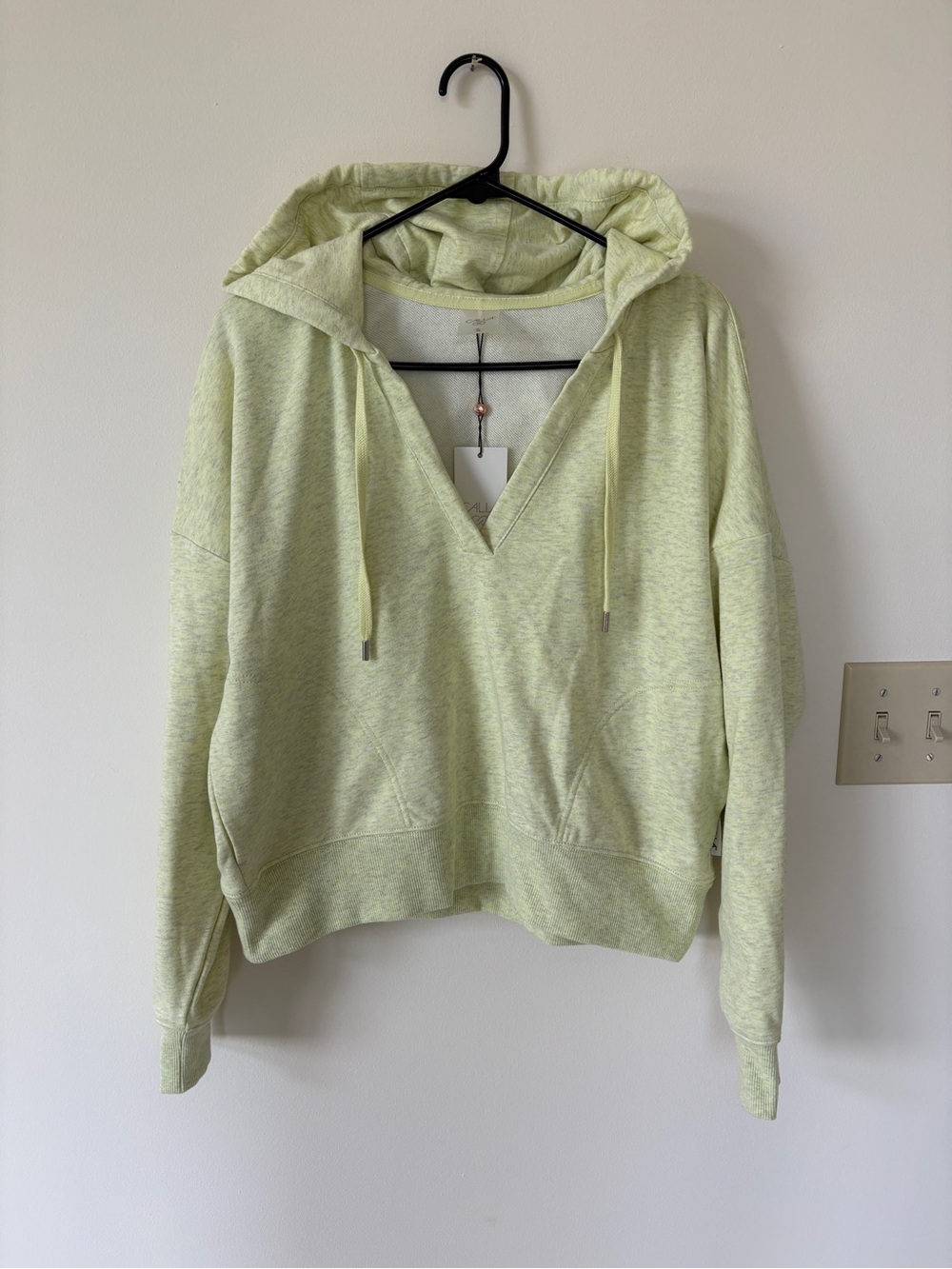 NWT Calia Light Lime V-Neck Hooded Pullover Sweater